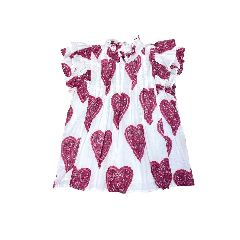 Victoria Dunn Heart Ruffle Cap Sleeve Shirt Size Medium Cotton Cottage Feminine